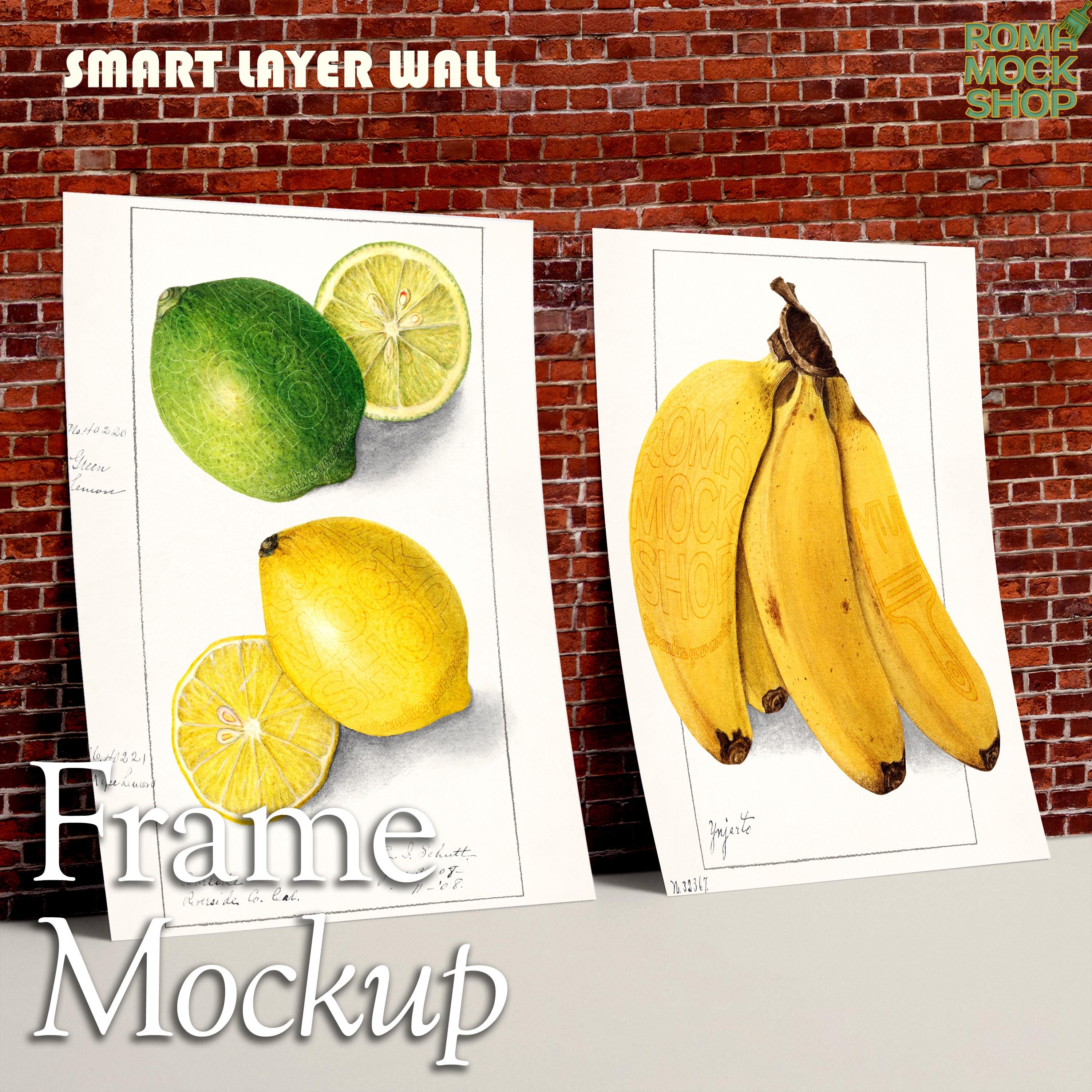 Two Posters Linked Smart Object Mockup Leaning on Wall | Minimalist ...