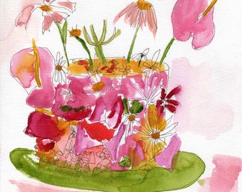 Impresión de acuarela de pastel botánico