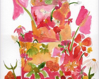 Impresión de acuarela de pastel botánico en capas