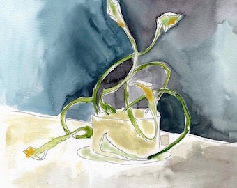 Impresión de acuarela de pastel de lirios