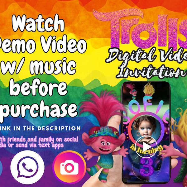 Trolls 3 Video Birthday Invitation Poppy Viva