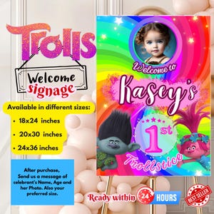Trolls welcome sign, Trolls birthday party decoration, Trolls band together Party supplies, Trolls custom name - Printable Signage
