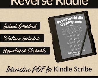 Cryptogram Interactive PDF for Kindle Scribe Reverse Riddle Puzzle Hyperlinked Compatible with Remarkable2 and iPad on Goodnotes/Notability