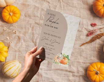 A Little Pumpkin Is On the Way Baby Shower Invitation | Fall Baby Shower Template | Editable, Printable Invite