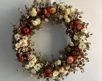 Everlasting Daisy Wreath – Naturally Dried Australian Wildflowers - Medium, Red and White