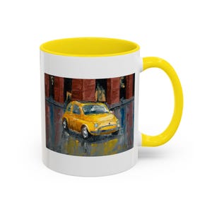 Charming Yellow Vintage Fiat 500 Coffee Mug, Gift for Car Enthusiasts, Birthday Present, Automotive mug, Gift for Dad, Car Lover Gift