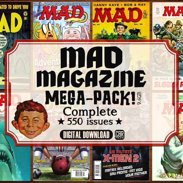 Mad Magazine Mega Comic Pack – Volle Auflage mit 550 Ausgaben! Alle CBR-Dateien, gute bis ausgezeichnete Qualität | Digitaler Download mit 9,6 GB | EC-Comics |