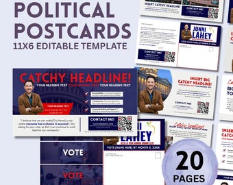 Edytowalny szablon pocztówki politycznej: 11x6 Canva Mailer (pobranie cyfrowe)