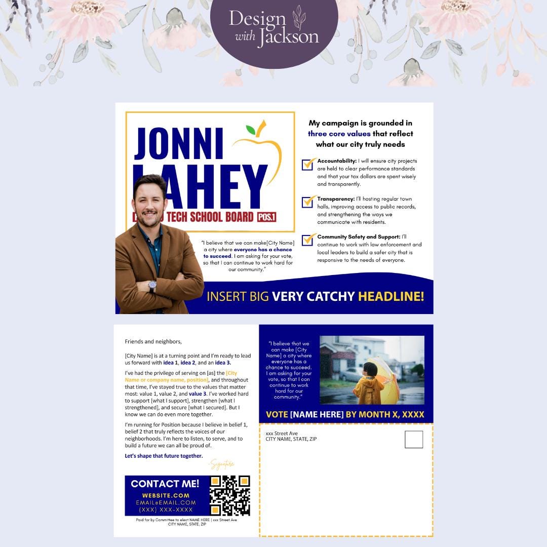 Editable Political Campaign Mailer: Canva Postcard Template (digital ...