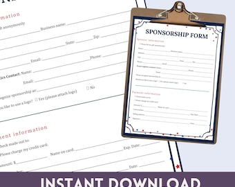 Formularz sponsorowania do druku, zbiórka funduszy dla organizacji non-profit (PDF, JPG)