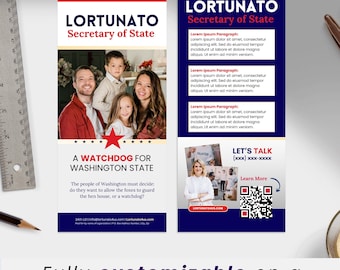 Political Campaign Rack Card Template | 4x9 Canva Editable Palm Cards Design | Instant Download