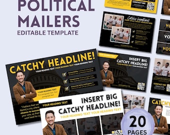 Editable Campaign Postcard Template: Black & Yellow Mailer (9x6, Canva)