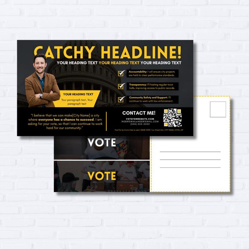Editable Political Postcard Template: 11x6 Campaign Mailer (digital ...