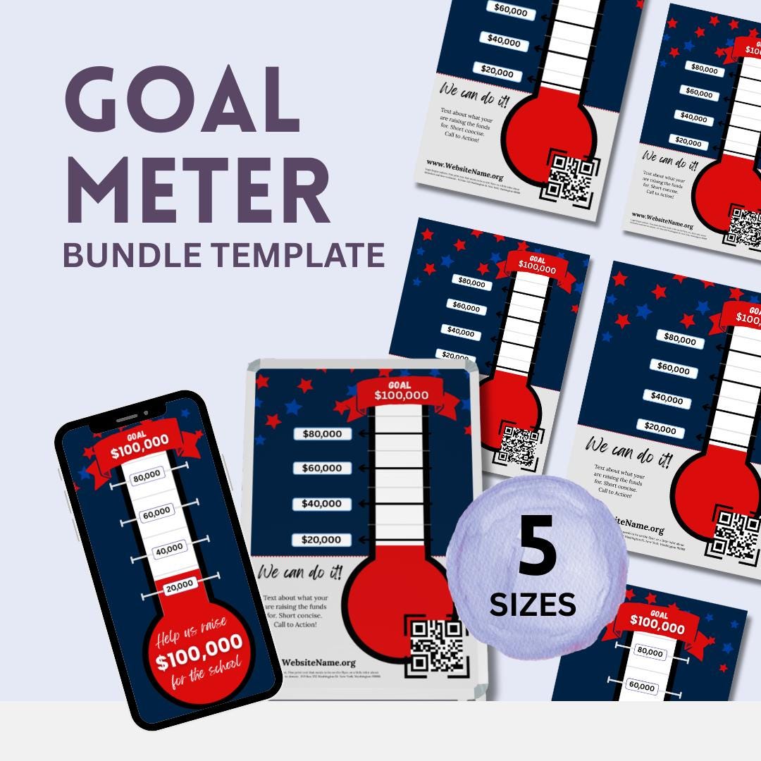 Printable Fundraising Thermometer: Goal Tracker Canva Template (digital ...