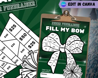 Cheer Fundraiser Template, Fill My Megaphone & Bow, Editable Fundraising Tracker (Canva)