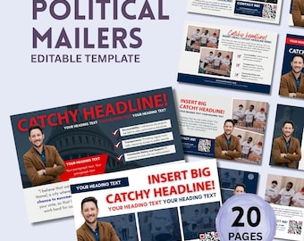 Szablon pocztówki kampanii politycznej, edytowalne ulotki (Canva Digital Download)