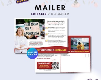 Modello di cartolina per campagna politica: design Canva 9x6 (download digitale)