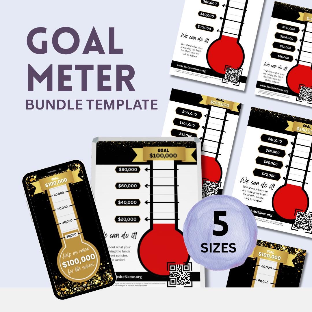 Printable Fundraising Goal Thermometer Bundle for Nonprofit, Election ...