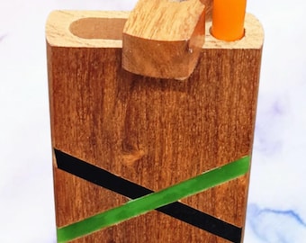 Handmade Honduras Wood Dugout - Engraved Inlay & Twist Lid