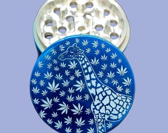 Etched Giraffe Herb Grinder: 63mm Zinc Alloy Tobacco Grinder