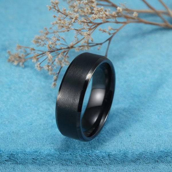 8mm cool men's wedding ring,unisex ring black stainless steel Minimalist ring,husband gift,promise ring for him,simple ring