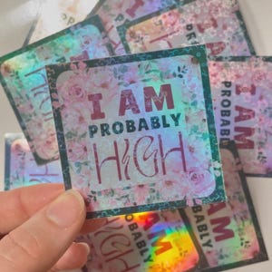 Holographic Vinyl Sticker: I Am Probably High, Funny Stoner Gift (7x7cm)