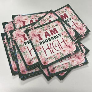 Sparkly Vinyl Sticker: I Am Probably High, Funny Stoner Gift (7x7cm)