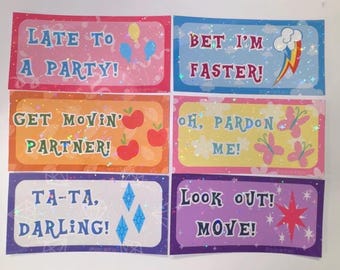 MLP Speeder Vinyl Bumper Stickers: Twilight Sparkle Rarity Fluttershy Applejack Pinkie Pie Rainbow Dash (2.75x5.5in)