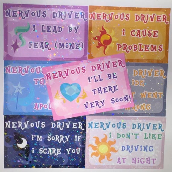 Nervous Driver MLP Vinyl Sticker: Celestia Luna Cadance Sunset Shimmer Starlight Glimmer Derpy Muffins Trixie