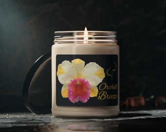Orchid Breeze Scented Soy Candle, 9oz. Gift for Pot Plant Parents, Gardeners, Flower, and Orchid Lovers. Vanilla Orchid and Sea Salt Aromas.