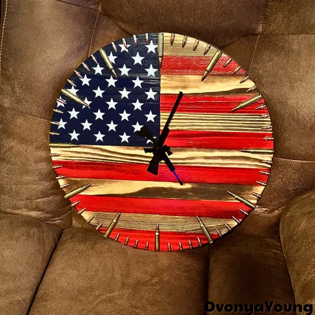 USA Flag Clock, Rustic USA Clock, American Hunting Gift, USA Flag Clock