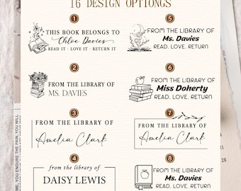 CUSTOM BOOK STAMP – 16 Styles, Collective Handmade Art, Wood & Self-Inking, Library Gift for Book Lovers, Eco-Friendly Long-last Ink