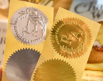 Stickers for Embossing Machine Stickers (HOT!): Gold & Silver Metallic shine, 45mm Diameter (Fits 40mm Embossers), 50/100-Sheet Set