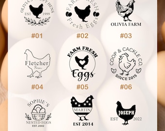 Custom Egg Stamp – Personalized Name, 18mm Diameter, Eco-Friendly & Sustainable Ink, 9 Designs, Farm Fresh Stempel, Gift for Farmers
