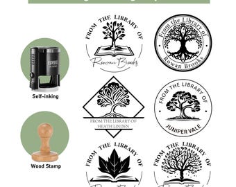 Personalized BOOK STAMP, 12 Tree of Life Designs, Self Inking Stamp, Book Embosser, Custom Stamp, Bookplate Stamp, Book Lover Gift