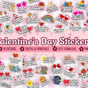 Printable Valentine Stickers Cute Love Stickers Heartfelt Message, Pink Retro Romantic Quotes for Partner, Planner Elements Scrapbooking