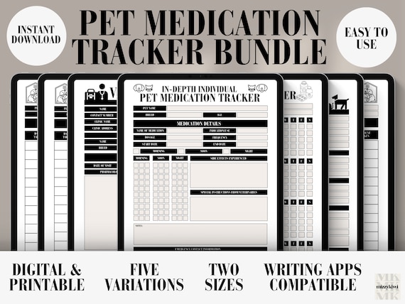 Digital Pet Medication Tracker Bundle Printable, Vet Consultation, Prescription Management, Animal Health Record, Medicine Drug Journal Log