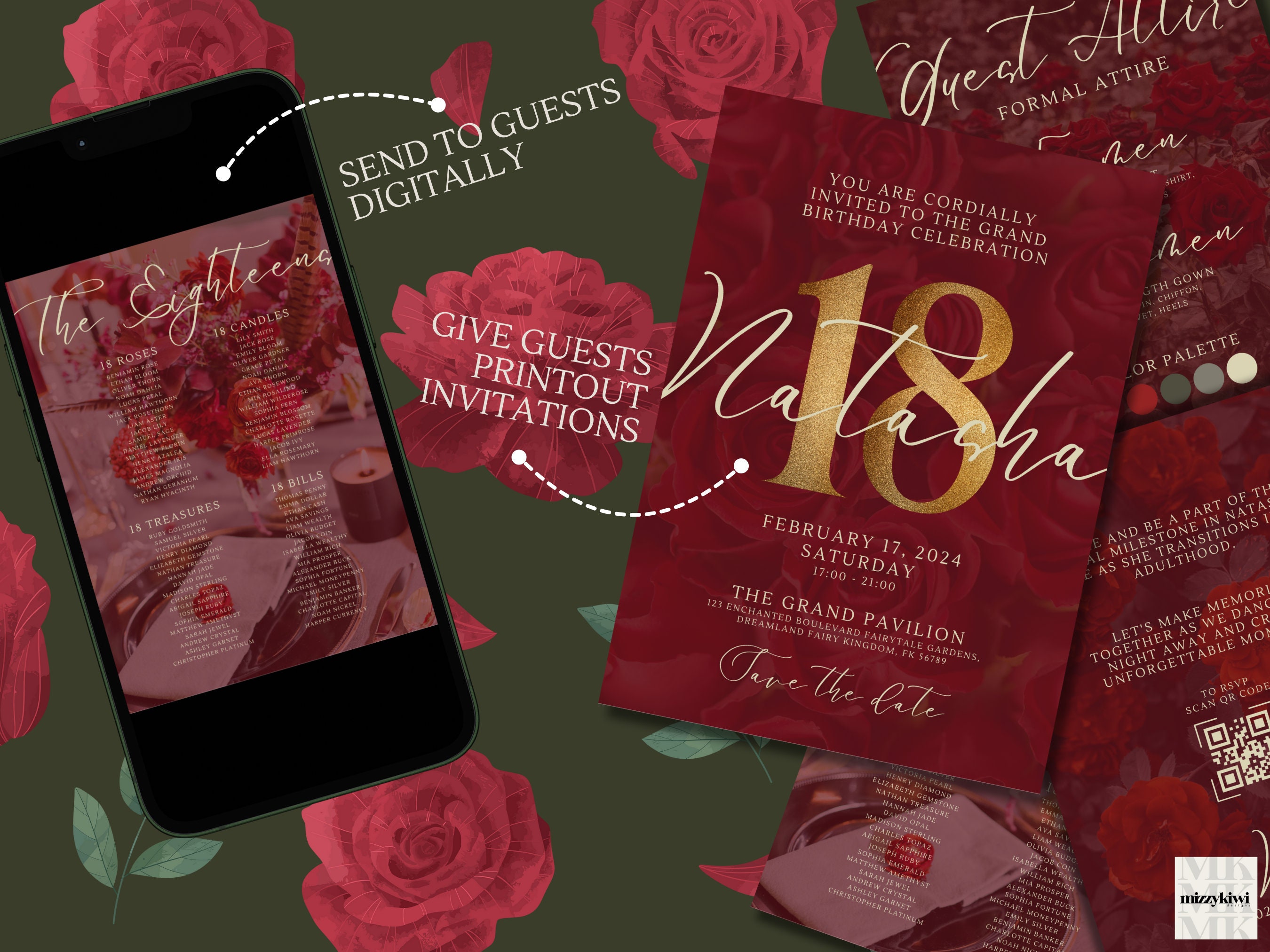18th Birthday Invitation Card Template Full Editable Elegant Gold and
