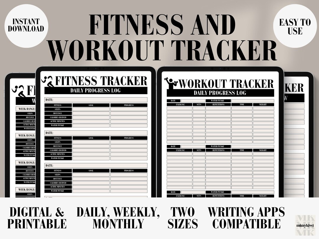 Digital Fitness and Workout Tracker Printable for Daily, Weekly, and ...