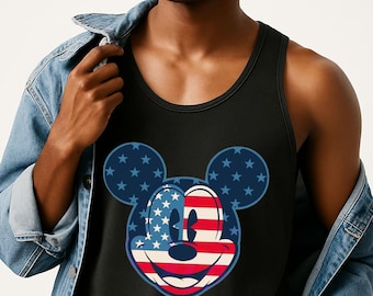 Mickey And Minnie Head With American Flag Tank Top, Matching Mickey & Minnie Patriotic Shirt, Fourth of July Shirt, Independence Day Tee