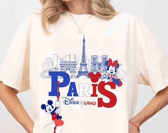 Chemise Mickey et Minnie Disneyland Paris couleur confort, chemise Mickey et Minnie à Paris Tour Eiffel, chemise vacances Disney Paris