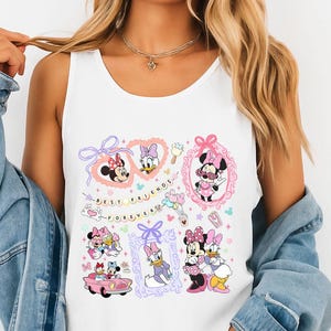 Retro Coquette Bows Minnie and Daisy Tank Top, Disney Bestie Tee, Disney Girls Trip shirts, WDW Magic Kingdom Disneyland Matching Girls Tee