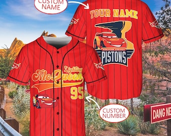 Lightning McQueen Baseball Jersey Shirt, Custom Disney Cars Shirt with Number shirt, Pixar Birthday Outfit, Youth Race Day Shirt