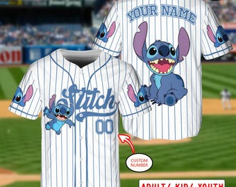 Custom Disney Lilo and Stitch Baseball Jersey, Personalized Stitch Shirt, Disney Birthday Gift, Cute Baseball Fan Outfit for Kids