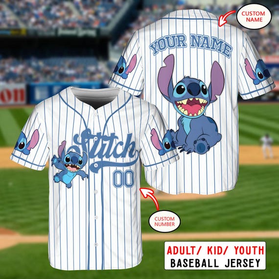 Custom Disney Lilo and Stitch Baseball Jersey, Personalized Stitch Shirt, Disney Birthday Gift, Cute Baseball Fan Outfit for Kids