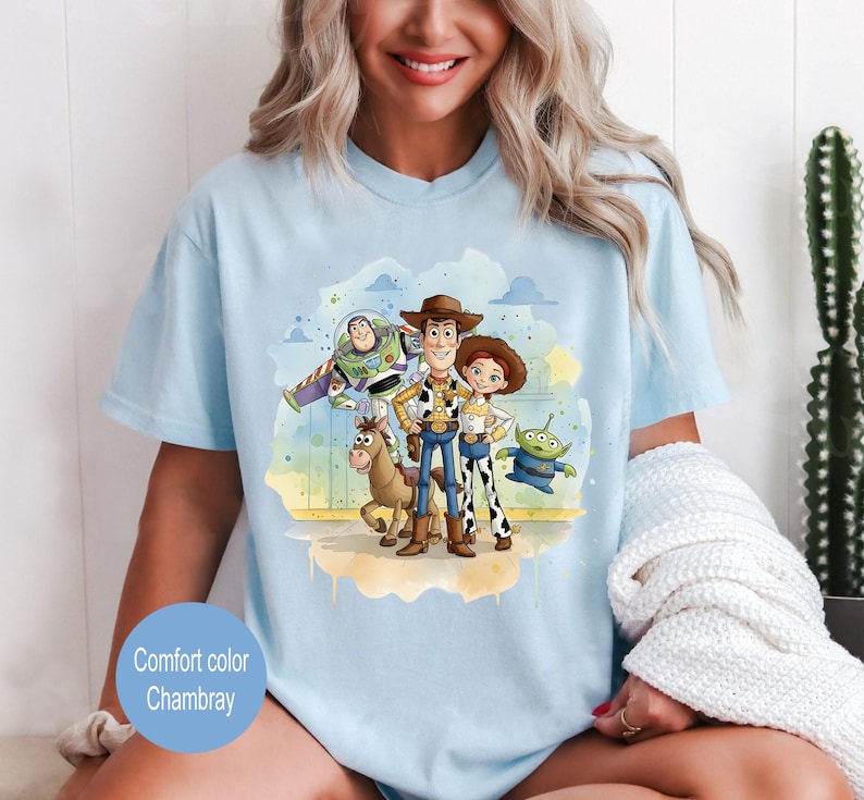 Comfort Colors Disney Toy Story 1995 Retro T-Shirt, Woody Buzz Lightyear Rex Tee, Disney Pixar Fest, Toy Story 1995 Watercolor shirt image 1