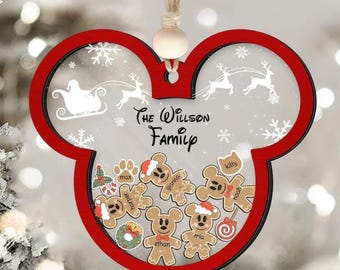 Gingerbread Mickey Mouse Family Ornament, Personalized Family Ornaments With Pets, 4D Shake Family Ornament, Family Christmas Gifts
