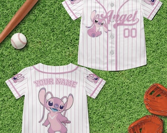 Custom Lilo and Stitch Angel Baseball Jersey, Personalized Disney Jersey for Kids & Adults, Stitch Birthday Gift for Fans