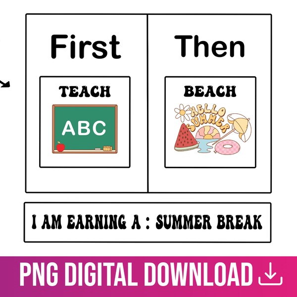 First Teach Then Beach I Am Earning A Summer Break Png, Funny Teacher Summer Vacation png, Teacher Appreciation Gift