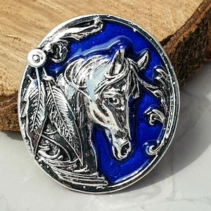 Beautiful Horse brooch/pin with royal blue enamel work and an embossed silver horse head.